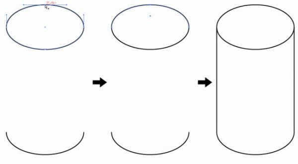 テクニカルイラストで円柱を描く説明図12